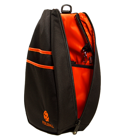 Pickleball Backpack - Black with Orange Lining